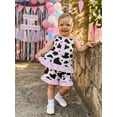 thumbnail image 4 of Cenuakty 2Pcs Toddler 12M-5T Girls Birthday Outfits Sleeveless Western Cow Print Tops and Elastic Waist Shorts Set, 4 of 9