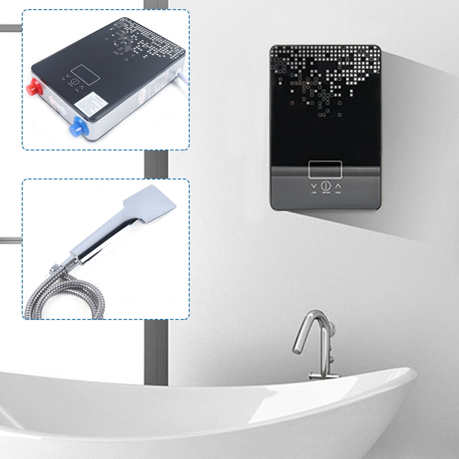 220V 6500W Instant Electric Tankless Hot Water Heater Whole House Use Black