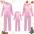 thumbnail image 6 of HNMKIU Satin Silk O-Neck with Button Pajamas Set Two-Piece Christmas Pajamas for Family Long Sleeve Sleepwear Loungewear Nightwear Pants for Kids Pink,Kids_130, 6 of 8