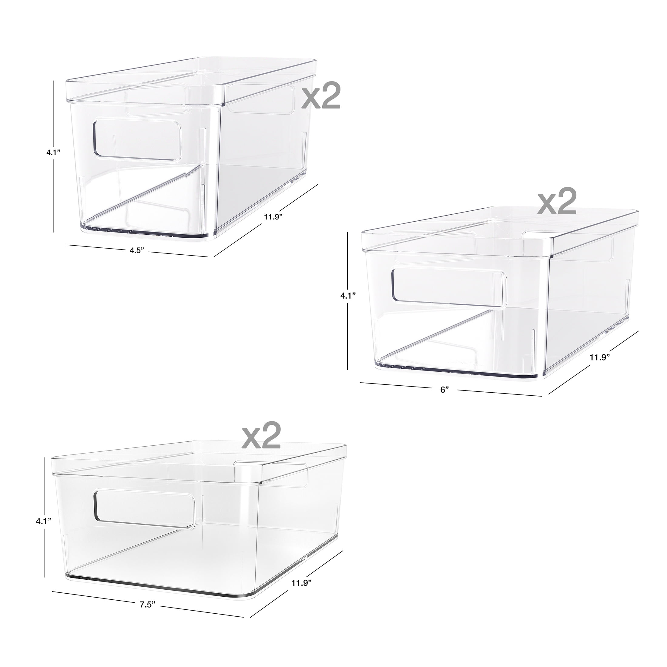 Mainstays 6-Piece Clear Plastic Refrigerator Organizer Bin Set for Kitchen, Pantry and Cabinet