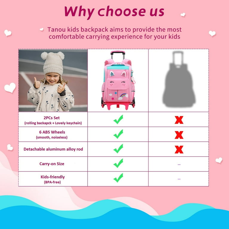 lvyH Rolling Backpack,Trolley Wheeled Backpacks Waterproof Elementary  School Bag Travel Outdoor