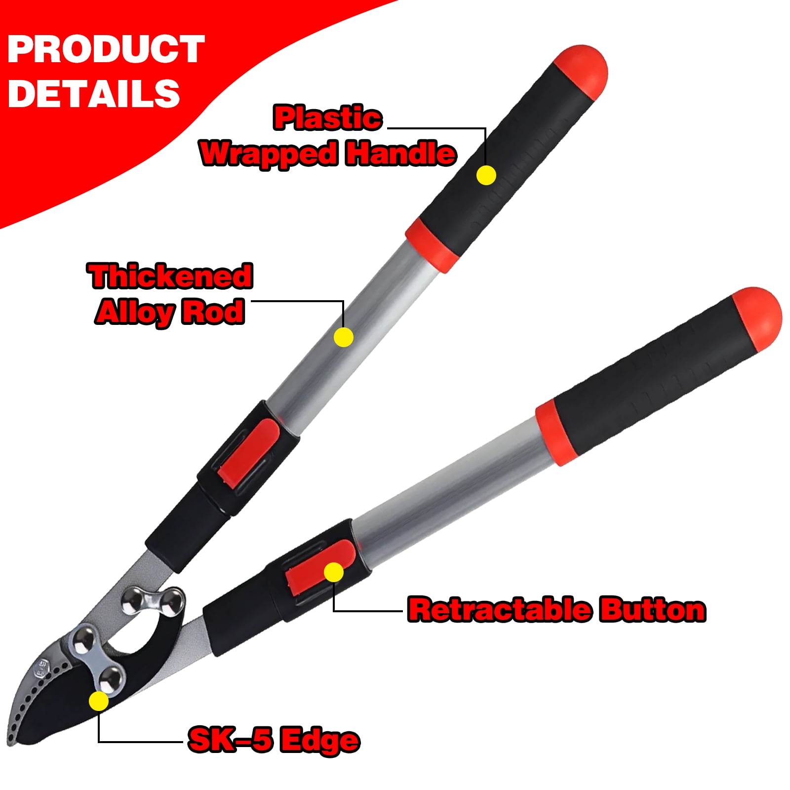 Paddsun Lopper, Hedge Shear & Pruner Combo Set, 3-Piece Retractable Pruning Shears Heavy Duty Tree Shrub & Bush Care Kit for Lawn Garden & Yard