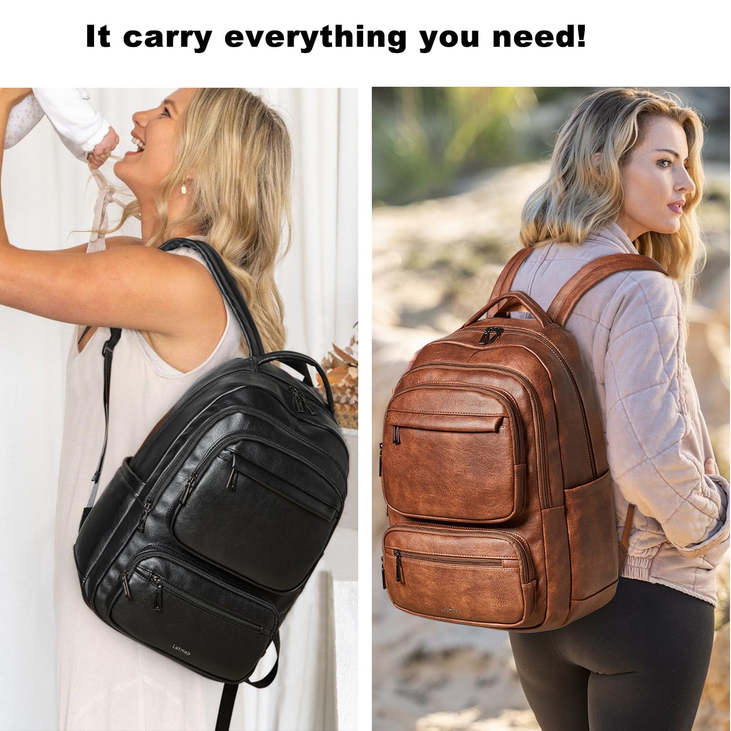 43L Backpack Purse for Women Travel Backpack Leather Large Women 17 16 15.6 Inch Laptop Bag Handbags For Travel Work College Large Brown