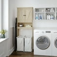 thumbnail image 3 of Flash Furniture Farmhouse Over the Toilet Shelf Cabinet, Magnetic Close Doors, Adjustable In-Cabinet Shelf, Lower Open Shelf, Metal Handles and Hinges, Brown, 3 of 14