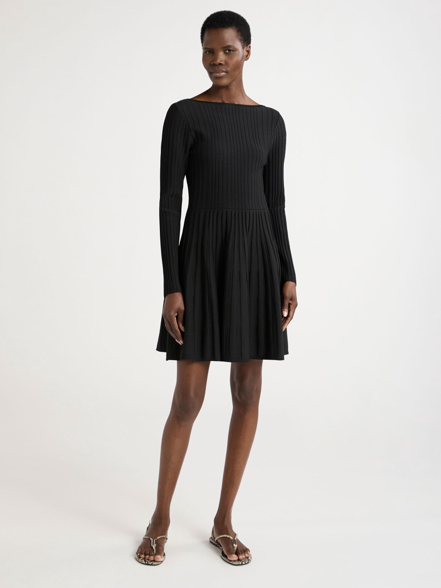 Scoop Women's Boatneck Ribbed Sweater Dress, Sizes XS-XXL