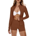 thumbnail image 2 of Plus Size Workout Sets for Women 2 Piece Outfits Tracksuits Sweatsuit Sets Long Sleeve Zip Up Running Jacket High Waist Shorts Set, 2 of 7