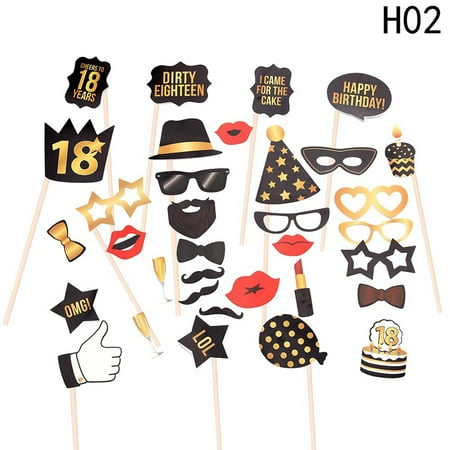 Fancyleo 34PCS 16th 18th 21st 30th 40th 50th 60th Birthday Party Photo Booth Props Kit Suitable for Unisex Birthday Celebration DIY Photo (Best 18th Party Themes)