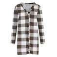 thumbnail image 4 of IROINNID Women's Mid-Long Woolen Coat Plaid Long Sleeve Comfy Casual Pockets Tops Jacket Plaid Coat, Khaki, 4 of 6