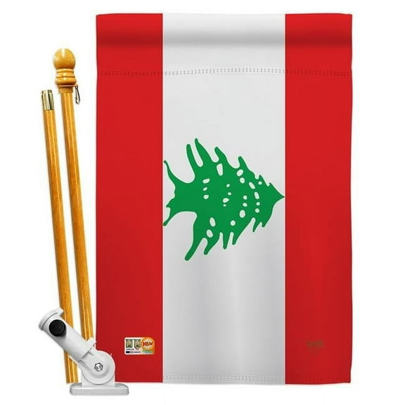 Breeze Decor BD-CY-HS-108243-IP-BO-D-US15-BD 28 x 40 in. Lebanon Flags of the World Nationality Impressions Decorative Vertical Double Sided House Flag Set with Pole Bracket & Hardware