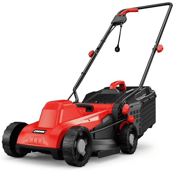 EWORK Corded Electric Lawn Mower 14-Inch, 11Amp Electric Push Mower with 30L Collection Bag, 4-Height Adjustment, Lightweight Lawnmower for Garden, Yard