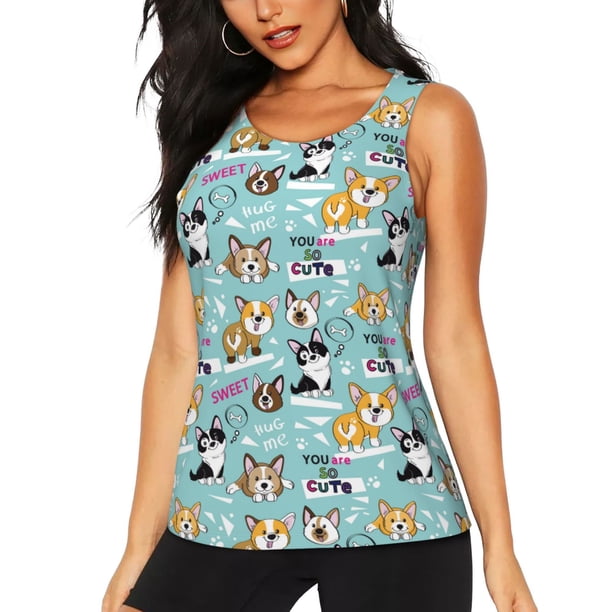 Fotbe Dogs Blusas Sin Mangas para Mujer – Estilo Casual, Corte Suelto, Slim-Fit, Cuello Redondo Deportivo, Tops de Verano para Gimnasio y Yoga-Medium