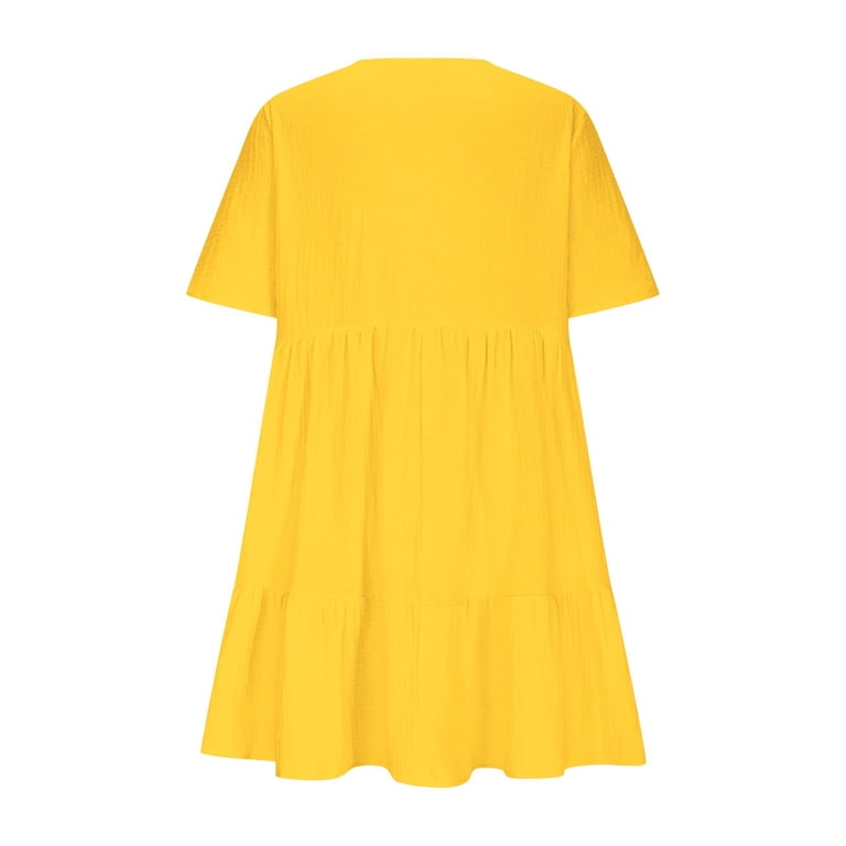asdoklhq Elegant Dresses for Women Solid Color Casual Short Sleeved V-neck  Pocket Regular Splicing Multi-color Dress Gold 4X - Walmart.com