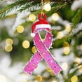 thumbnail image 2 of Cancer 2D Flat Christmas Ornament, Pink Fight Ribbon Survivor Women Wreath Pine Tree Decor, Hanging House Charm Eve Keepsake, Car Rear View Mirror Accessories - G, 2 of 5