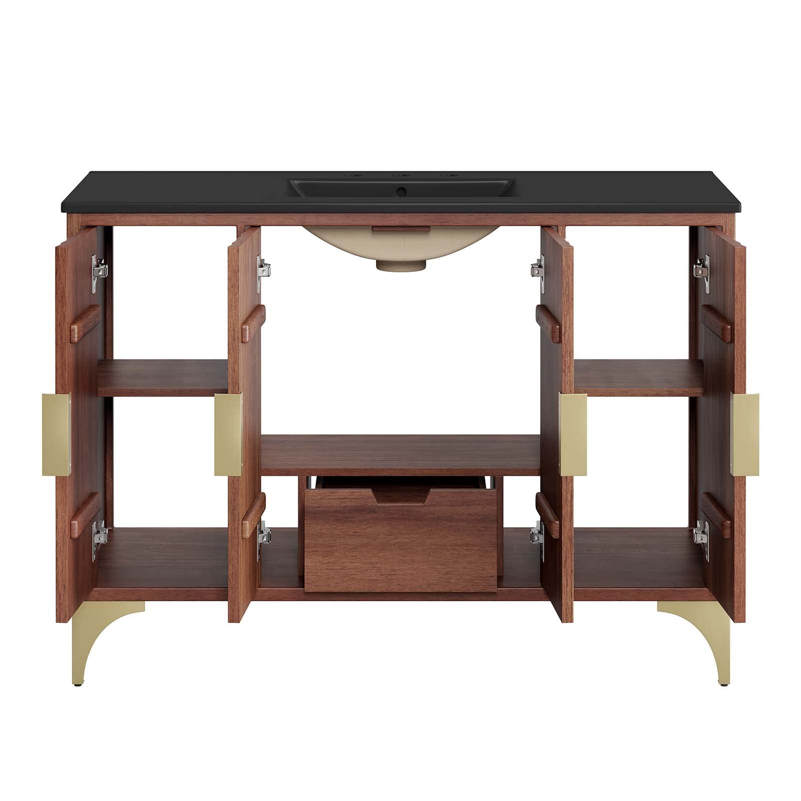 Pemberly Row 48" Solid Mango Wood Bathroom Vanity in Black/Walnut