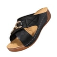 thumbnail image 2 of Zefriona Women's Casual Wedge Sandals Slip On Open Toe Metal Chain Detail Comfortable Beach Slides Black Size 6, 2 of 9