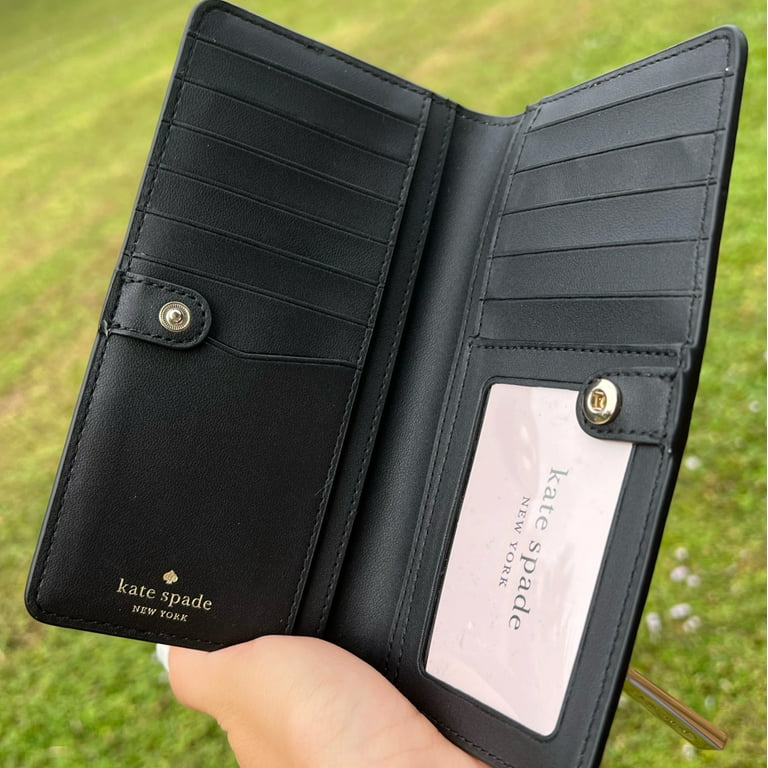 Kate Spade Staci Cameron Colorblock Large Slim Bifold Wallet Warm Beige  Black