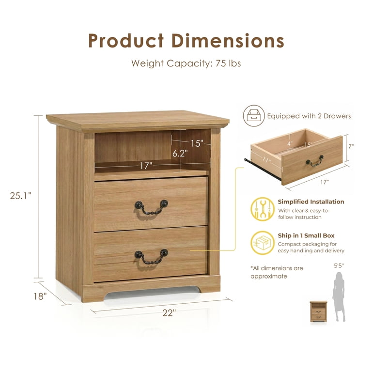 Furniture of America Chara 2-Drawer Nightstand, Natural photo 5