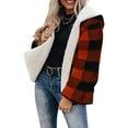 thumbnail image 1 of Manteau en Peluche Ample pour Femmes Hiver Automne à Carreaux Réversible Cardigan à Capuche, 1 of 8