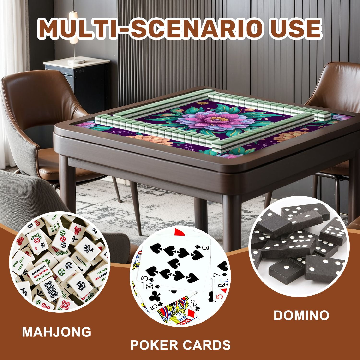 Mahjong Mat 31.5" x 31.5" Abstract geometric tiled ethnic seamless ornamental Design Non-Slip Noise Reduction American Mahjong Tiles Table Cover for Dominoes Poker Card Board Games Gift