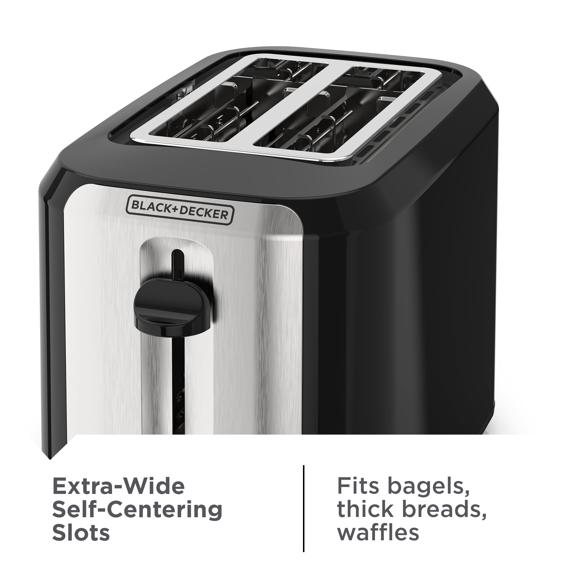 BLACK+DECKER 2-Slice Toaster, with Extra-Wide Slots and Bagel Function, Black with Stainless Steel