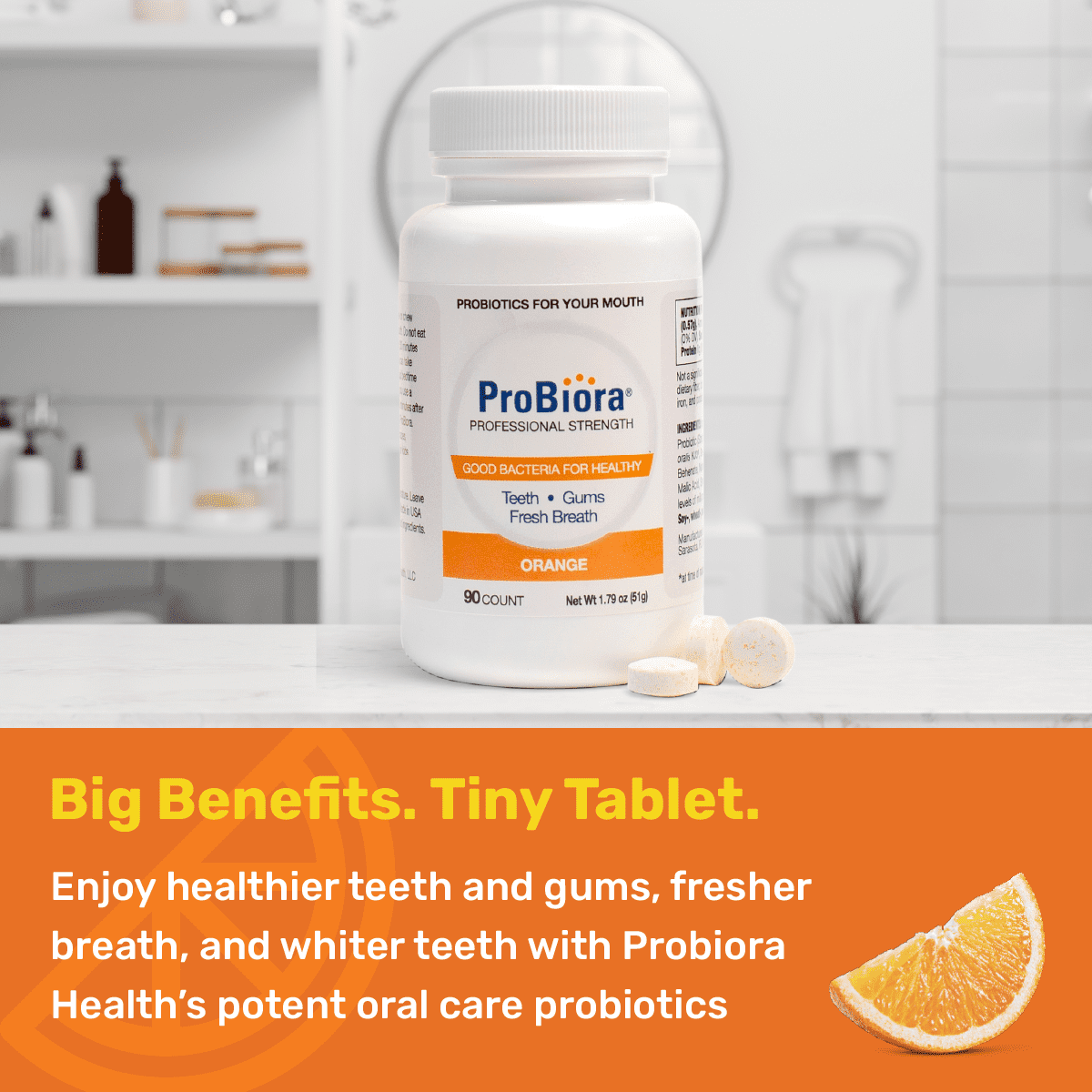 ProBiora Health Oral Probiotic Mints, Orange, 90 Tablets, Adult, No Artificial Flavors