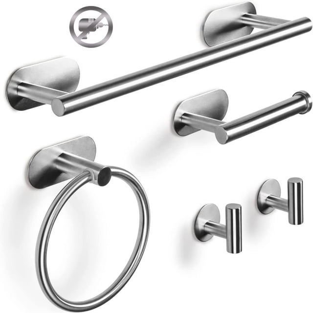 Brushed Nickel Set, Stainless Steel Self Adhesive Easy Installation Paper Holder with Rustproof Design for Kitchen Bathroom (5 Pieces)