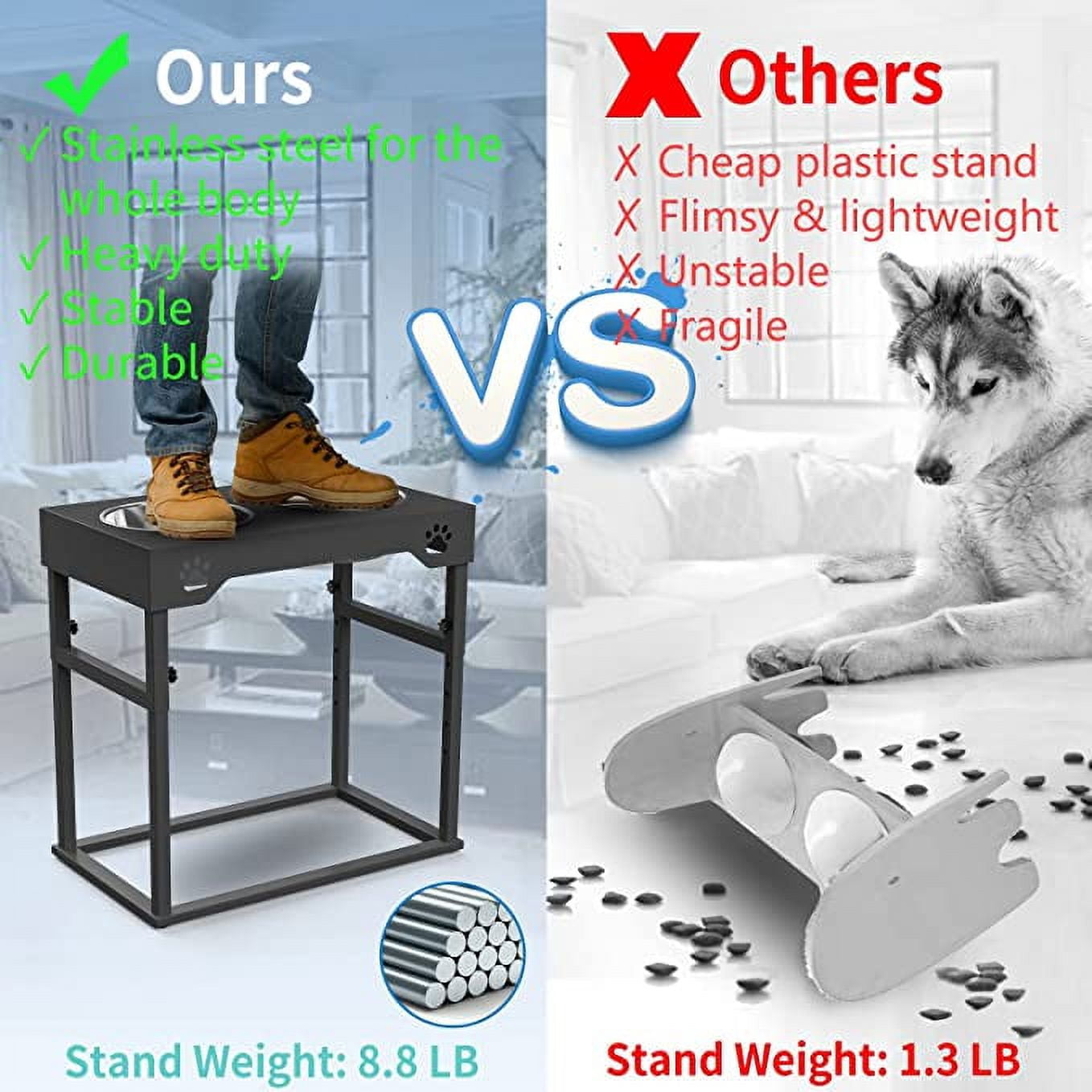 Elevated Dog Bowls,Stainless Steel Raised Dog Bowls, Adjustable to 8 Heights(2.75" up to 20''),for Small, Medium, Large,Extra Large Sized Dogs with 2 Stainless Steel Dog Bowls for Food & Water
