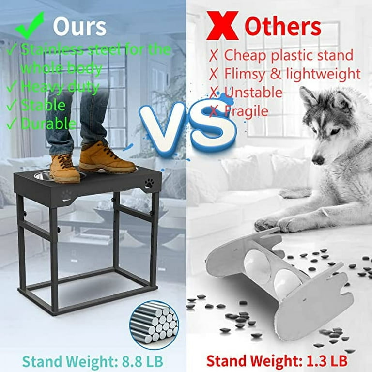 Adjustable Height Elevated Dog Bowls for Large Dogs- 12”, 14”, or 16” Tall  Raised Dog Bowl Stand with Four Stainless Steel Dog Bowls by Pawfect Pets