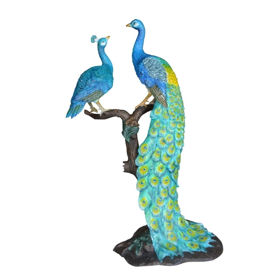 Pair of Peacocks on a Tree Bronze Statue - Size: 30"L x 27"W x 66"H.