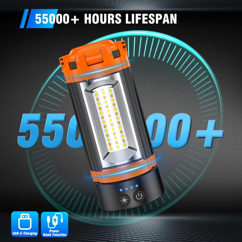 DIMGOGO Camping Light with Stand, 12000mAh Rechargeable Work Light, 10000 Lumen Dimmable Cordless Work Light with 3 LED Lamp Heads, Magnetic Emergency Flashlight with 79" Detachable Tripod