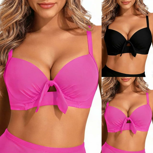Sentmoon Bikini Tops Curvy Woman Bathing Suits with Built in Bra Tummy Control Push Up Oversized Spaghetti Strap Swim Suit Summer Hawaiian for Large Bust and Support