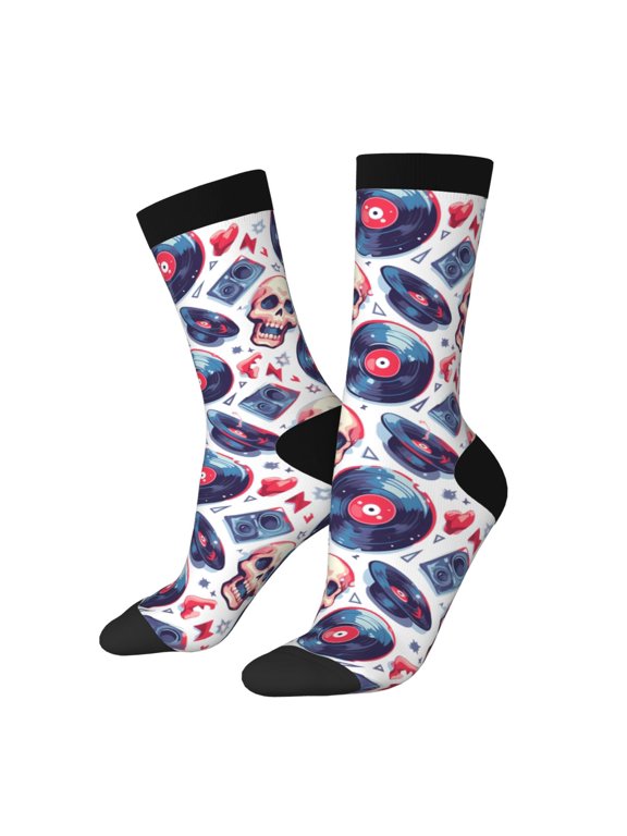 record rock music Skull Pattern Sport Socks for Women and Men Crew Socks Sporty Calf Socks Casual Socks