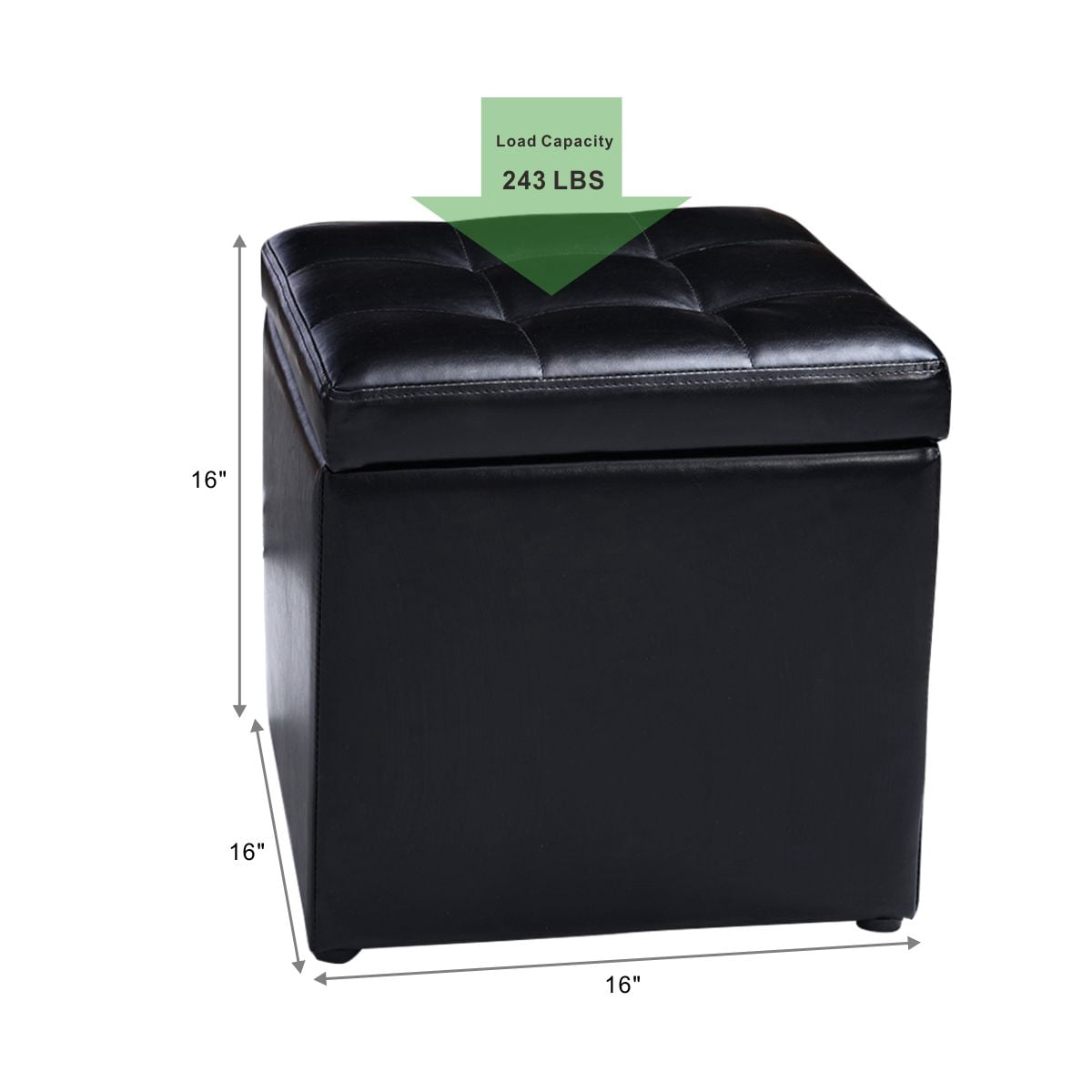 Topbuy 16''Cube Ottoman Storage Box  Pouffe Seat Footstools with Hinge Top Black