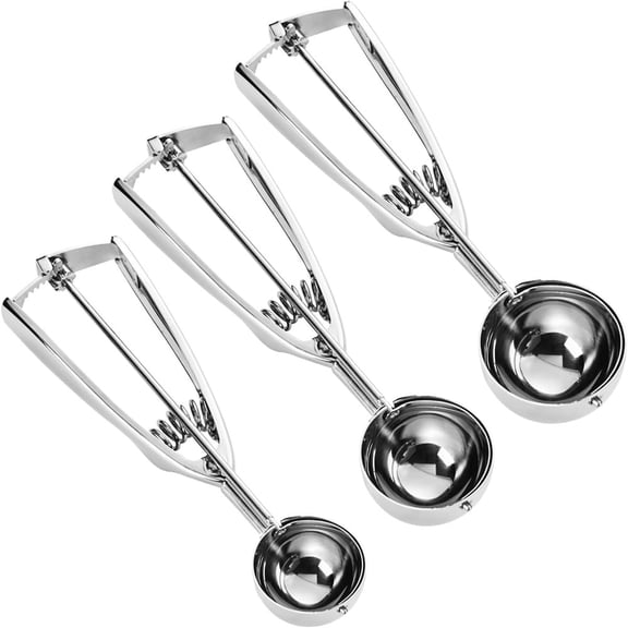 3 Pack Ice Cream Scoop,Small/Medium/Large Cookie Scoop Set,Stainless Steel Dough Scoop,Cupcake Scoop,for Fruit Melon Balls Meatball Mashed Potatoes Muffin Making (Silver)