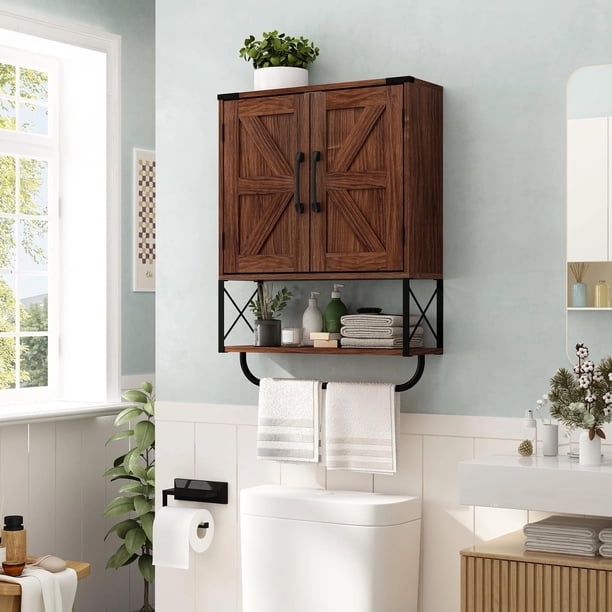 Armario de Pared para Baño, Gabinete de Baño de 3 Niveles (Marron)