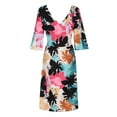 thumbnail image 4 of Women's Floral Print V-Neck Casual Dress 3/4 Sleeve Loose Fit Summer Elastic Waist Long Dress for Parties Weddings Vacations Polyester Lightweight Comfortable, 4 of 8