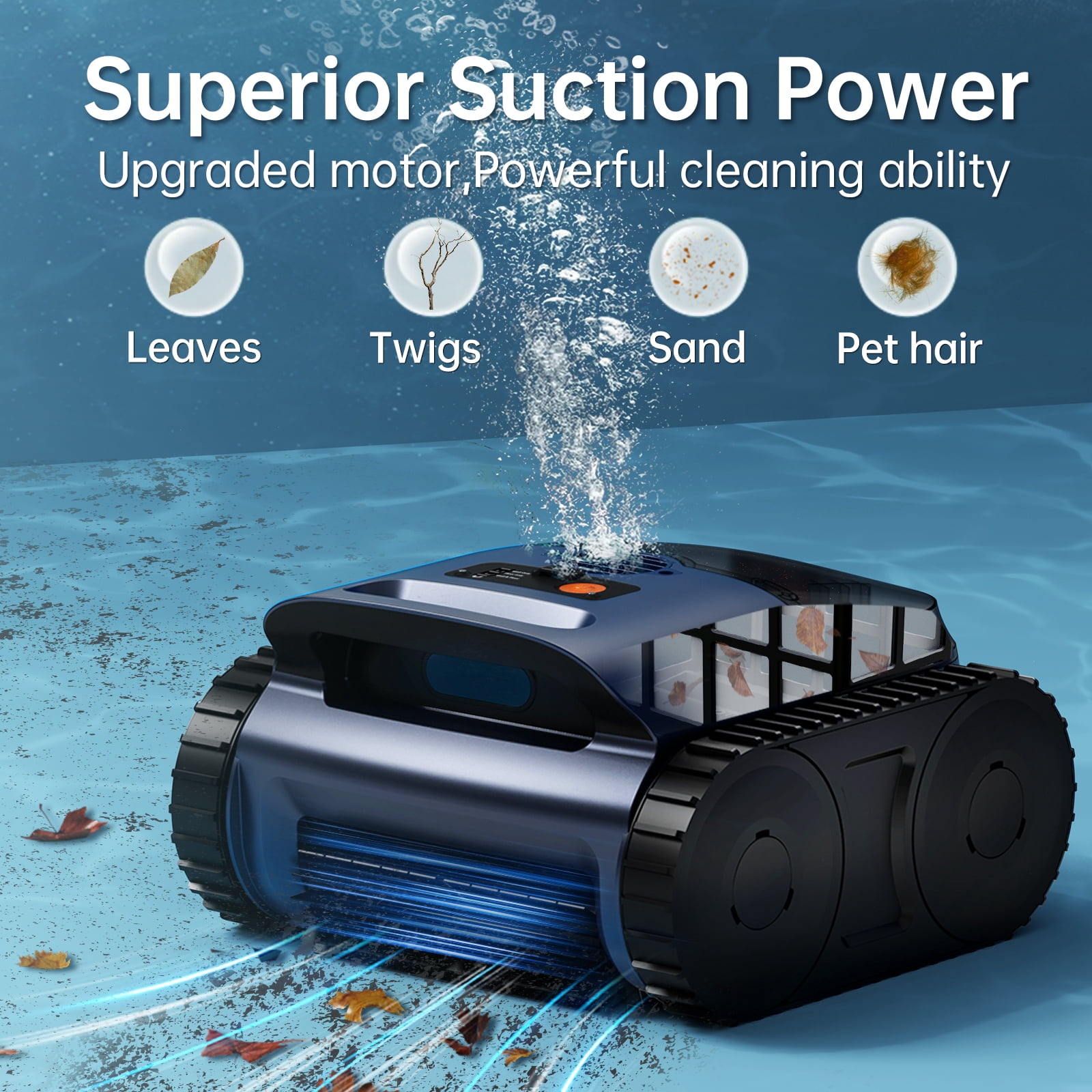 Cordless Robotic Pool Cleaner : Wall Floor Waterline Cleaning 180W Powerful Suction Last 150 Mins up to 2,050 Sq.ft for Inground Pool