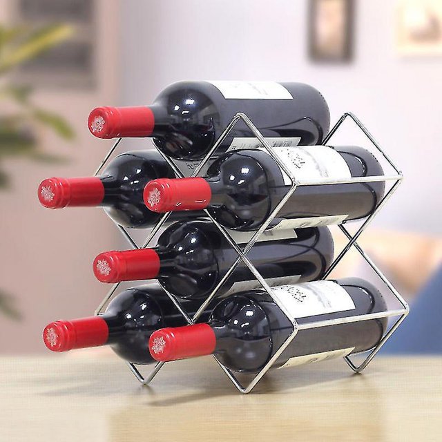 Encimera plateada para estante de vino para 6 botellas: organizador de almacenamiento para cocina, despensa y refrigerador