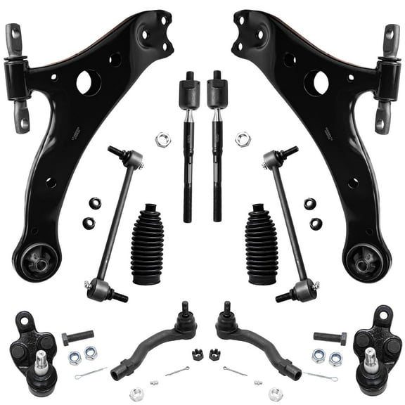 Detroit Axle - Front 12pc Suspension Kit for 2002-2003 Toyota Camry Lexus ES300, 2Lower Control Arms 2 Ball Joints 4 Outer Inner Tie Rods 2 Sway Bars 2 Boots & Bellows Replacement
