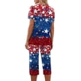 thumbnail image 5 of 4th of July Soft Pajama Set for Women Red Blue and White Stars Nightwear Sets Short Sleeve Shirts Capri Pants Pjs Set, 5 of 6
