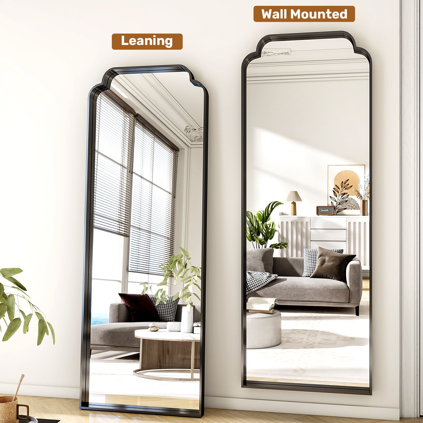 AUROMIR 64"x21" Arched Full Length Mirror Modern Floor Mirror with Deep Frame, Black
