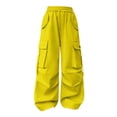 thumbnail image 5 of CPNG Girls Casual Cargo Jeans Teen Girls Wide Leg Straight Solid Color Pants Daily Elastic High Waisted Denim Trousers(Yellow,4-5 Years), 5 of 9