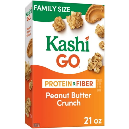 Kashi GO Peanut Butter Crunch Breakfast Cereal, Fiber Cereal, Family Size, 21 oz