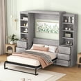 thumbnail image 3 of Harper & Bright Designs Full Size Murphy Bed with Storage Shelves and Drawers, Wood Cabinet Beds Foldable Wall Bed Frame for Guest Room Home Office, Gray, 3 of 14
