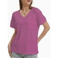 thumbnail image 3 of Women's Short Sleeve V-Neck T-Shirt with Pocket - Casual Summer Tops, Basic Tee, 3 of 4
