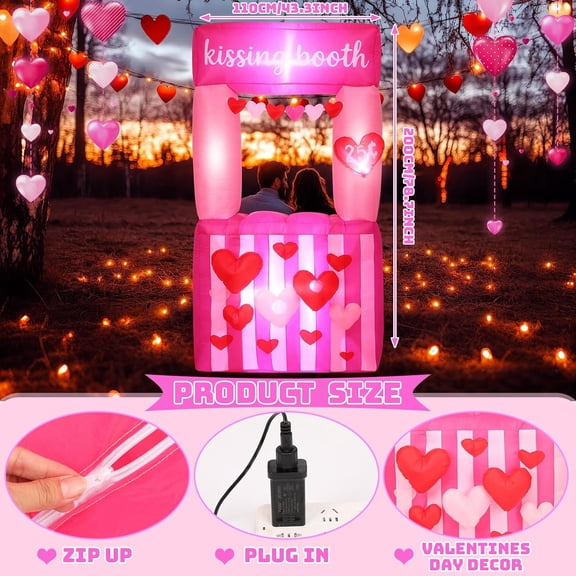 7 FT Valentines Kissing Booth Inflatable Valentine Inflatable Outdoor Decorations Heart Love Kissing Booth Decor Large Yard Decoration for Outdoor Garden Yard Lawn Holiday Party