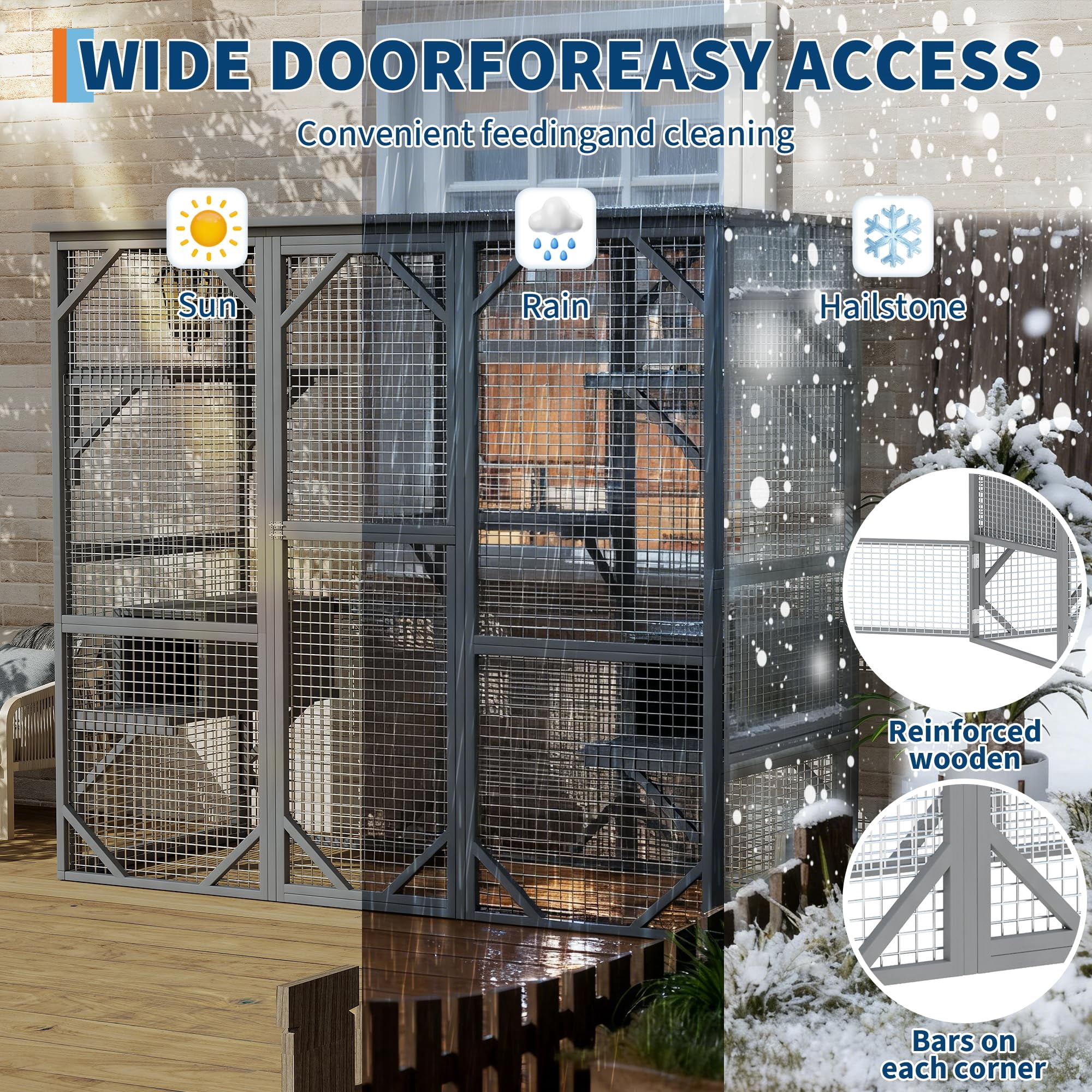 Outdoor Window Cat Enclosure, Walk-in Cat Cage, Outdoor Enclosure Extra Large,Grey,Large