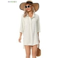 thumbnail image 4 of BadPiggies Women Swimsuit Coverups Chiffon Bikini Swimwear Beach Cover up 3/4 Sleeve Long Shirts Tunic Dress (XL, White), 4 of 7