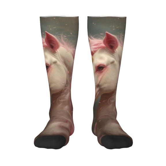 Honeii Haired White Horse Print Long Socks,Novelty Design Socks Gift for Men and Women,Crew Socks,Calf Socks