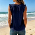 thumbnail image 5 of Rhuody Cute Tops For Women V Neck Tank Tops Summer Loose Fit Solid Color Ruffle Blouse Wear Navy, 5 of 6